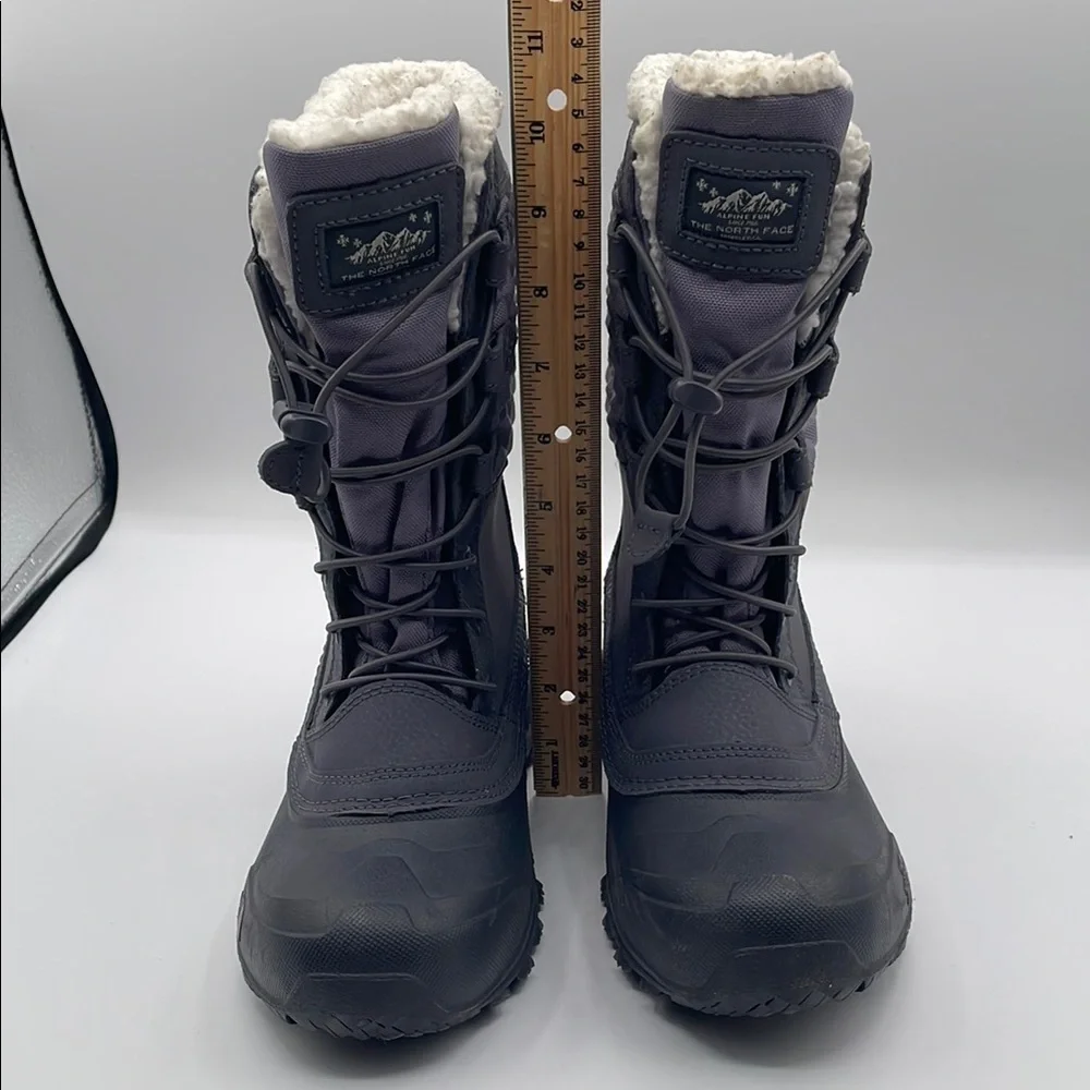The North Face Gray Purple Winter Boots Waterproof Faux Fur Big Kid Size 5 Warm - Picture 5 of 16